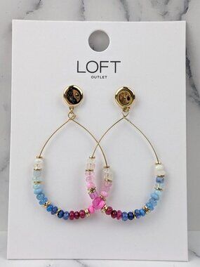 Loft Multicolor Bead Teardrop Dangle Earrings Multi-Color Goldtone New